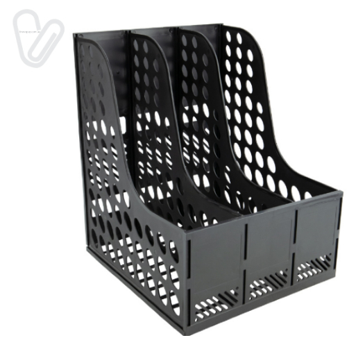 Лоток вертикальний збірний пласт. на 3 відділення, чорний - Фото 1