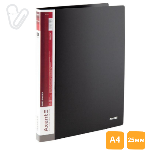 Папка Axent на 2 кільця 25 мм А4 чорна 1207-01-A - Фото 1