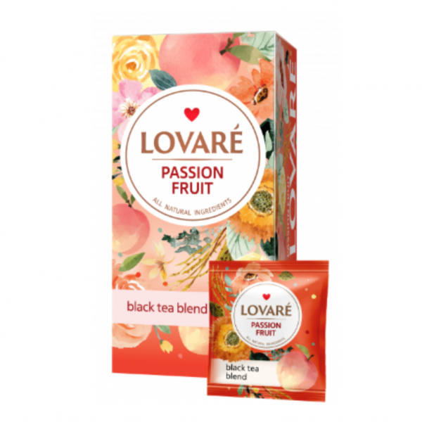 Чай чорний 24 пак. Lovare ПРИСТРАСТНИЙ_ФРУКТ Персик Пелюстки квітів Апельсин Гібіскус - Фото 1