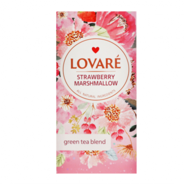 Чай зелений 24 пак. Lovare ПОЛУБНИЧНИЙ ЗЕФІР Полуниця Суниця Пелюстки волошки - Фото 1