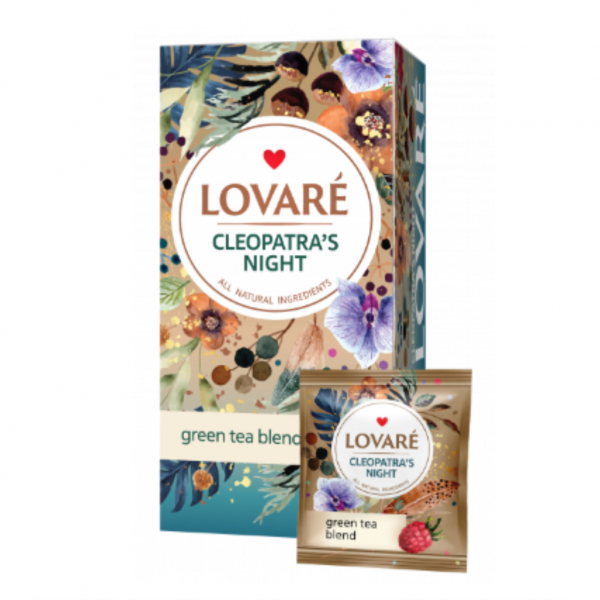 Чай зелений 24 пак. Lovare НІЧ КЛЕОПАТРИ Малина Пелюстки квітів Фрутки Гібіскус - Фото 1
