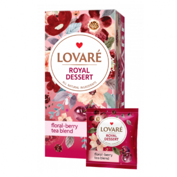 Чай квітковий 24 пак. Lovare КОРОЛІВСЬКИЙ ДЕСЕРТ Каркаде Вишня Апельсин Прянощі - Фото 1