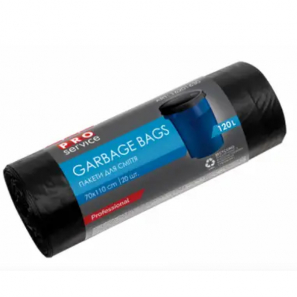Пакети д/сміття 120л 70*110см чорні LD PRO, 20 шт - Фото 1