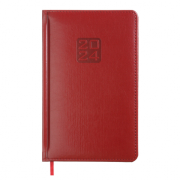 Щотижневик датов. 2024 BRAVO, A5, червоний, штуч. шкіра/поролон - Фото 1