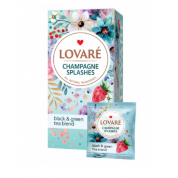 Чай чор зел 24 пак. Lovare БРИЗКИ_ШАМПАНСЬКОГО Полуниця Пелюстки волошки - Фото 1