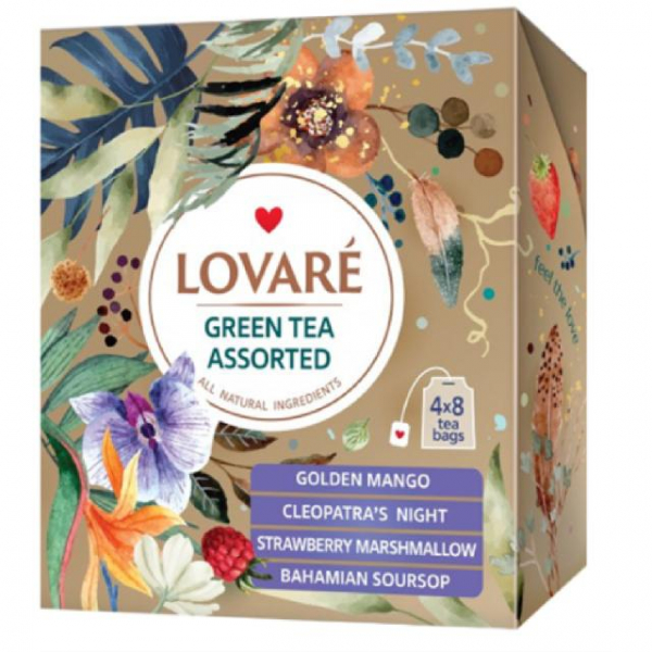 Чай зелений 32 пак. Lovare ЗЕЛЕНЕ АСОРТІ 4х8шт - Фото 1