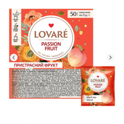 Чай чорний 50 пак. Lovare ПРИСТРАСТНИЙ_ФРУКТ Персик Пелюстки квітів Апельсин Гібіскус